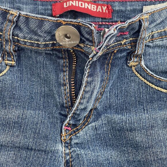 Union Bay Girls SZ 14 Jean Shorts Cuffed Stretch Whiskered Pockets Embroidered - Picture 5 of 9